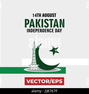 Pakistan Independence Day, 14th August. Vector Typographic Emblems With ...