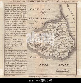 Antique county map of the Bishoprick of Durham by Badeslade & Toms 1742 Stock Photo