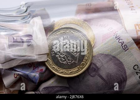 close-up Turkish Lira  on background Stock Photo