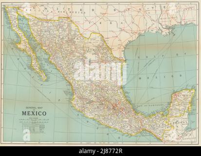 General map of Mexico 1938 old vintage plan chart Stock Photo