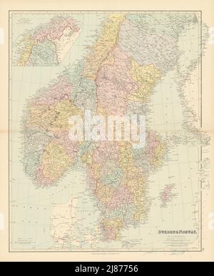 Scandinavia political divisions. Sweden Lans. Norway Amts. STANFORD 1887 map Stock Photo