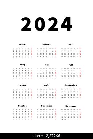 2024 Year Simple Vertical Calendar In French Language Typographic Calendar On White 2j877x6 