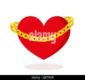 Locked heart. Heart wrapped in chains. Heart in golden chains. Vector illustration Eps 10 Stock Vector