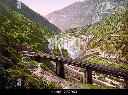 Gotthard Railway, Giornico, Ticino, Switzerland 1890. Stock Photo