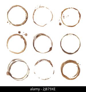 Large set of round shaped coffee cup stains on white Stock Vector