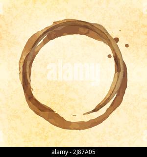 Brown round shaped coffee cup stain on old vintage paper Stock Vector