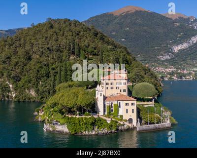 Aerial view of the Villa del Balbianello on the Lake Como Stock Photo