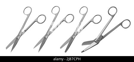 Set of surgical articulated scissors with various blade shapes and ...