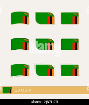 Vector flags of Zambia, collection of Zambia flags. Vector icon. Stock Vector