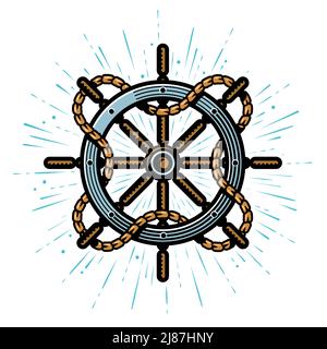 Ship wheel isolated on white background. Rudder symbol, nautical ...