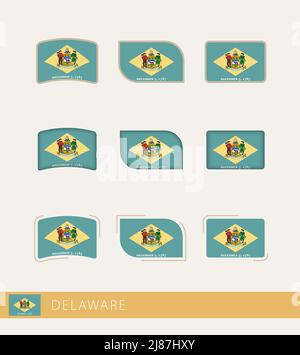 Vector flags of Delaware, collection of Delaware flags. Vector icon. Stock Vector