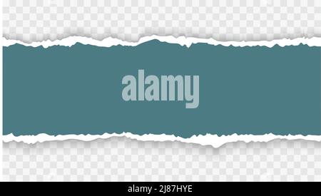 Piece of torn green paper strip with soft shadow on transparent background. Realistic vector illustration Stock Vector