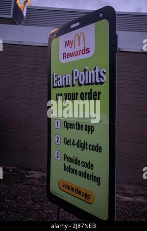 Augusta, Ga USA - 11 06 21: McDonald's drive thru earn points sign Stock Photo