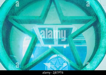 A glass floor panel features a star motif at the Jefferson Davis Presidential Library, April 24, 2022, in Biloxi, Mississippi. Stock Photo