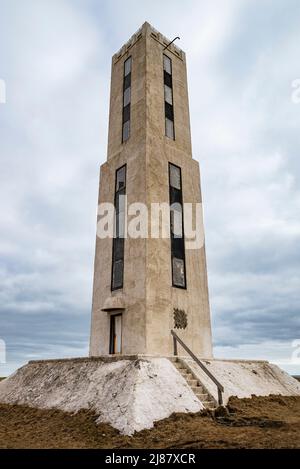 Knarrarós Lighthouse, located on the south coast of Iceland, near Stokkseyri Stock Photo