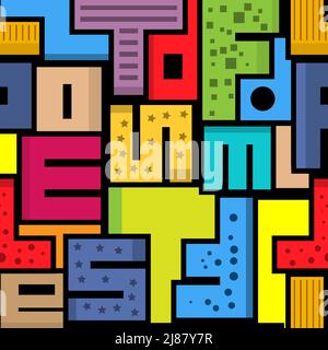 Colorful letters pattern background. Abstract Bauhaus geometric pattern background. Stock Vector