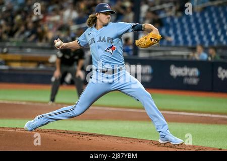 Tampa, USA. 13th May, 2022. Toronto Blue Jays starter Kevin Gausman pitches  against the Tampa Bay Rays during the second inning at Tropicana Field in  St. Petersburg, Florida on Friday, May 13