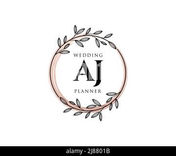 AJ Initials letter Wedding monogram logos collection, hand drawn modern minimalistic and floral templates for Invitation cards, Save the Date, elegant Stock Vector