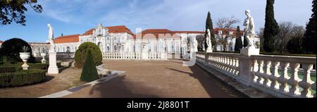 Hanging Gardens of the Palace of Queluz, Ballroom wing in the background, panoramic shot, near Lisbon, Portugal Stock Photo