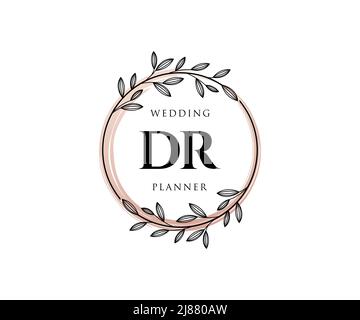 DR Initials letter Wedding monogram logos collection, hand drawn modern minimalistic and floral templates for Invitation cards, Save the Date, elegant Stock Vector