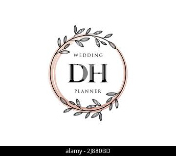 DH Initials letter Wedding monogram logos collection, hand drawn modern minimalistic and floral templates for Invitation cards, Save the Date, elegant Stock Vector