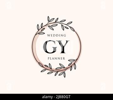 GY Initials letter Wedding monogram logos collection, hand drawn modern minimalistic and floral templates for Invitation cards, Save the Date, elegant Stock Vector