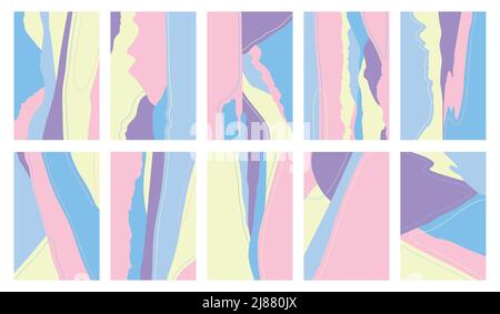 Set of creative vector abstract backgrounds in soft, bright pastel colors. Stock Vector