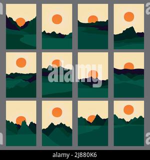 Set of creative vector abstract natural landscape backgrounds. Stock Vector