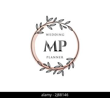 MP Initials letter Wedding monogram logos collection, hand drawn modern minimalistic and floral templates for Invitation cards, Save the Date, elegant Stock Vector