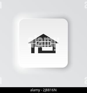 Rectangle button icon House silhouette. Button banner Rectangle badge interface for application illustration on neomorphic style on white background Stock Vector