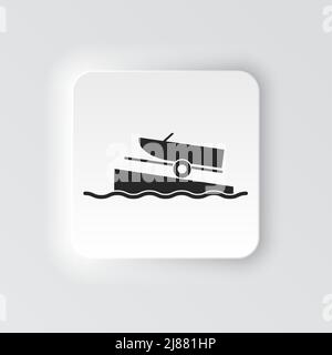 Rectangle button icon Boat on a ramp. Button banner Rectangle badge interface for application illustration on neomorphic style on white background Stock Vector