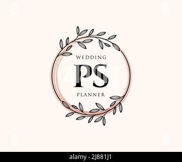 PS Initials letter Wedding monogram logos collection, hand drawn modern minimalistic and floral templates for Invitation cards, Save the Date, elegant Stock Vector