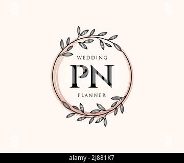 PN Initials letter Wedding monogram logos collection, hand drawn modern minimalistic and floral templates for Invitation cards, Save the Date, elegant Stock Vector