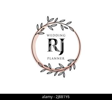 RJ Initials letter Wedding monogram logos collection, hand drawn modern minimalistic and floral templates for Invitation cards, Save the Date, elegant Stock Vector