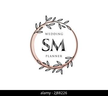 SM Initials letter Wedding monogram logos collection, hand drawn modern minimalistic and floral templates for Invitation cards, Save the Date, elegant Stock Vector