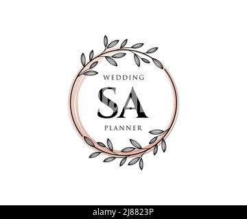 SA Initials letter Wedding monogram logos collection, hand drawn modern minimalistic and floral templates for Invitation cards, Save the Date, elegant Stock Vector