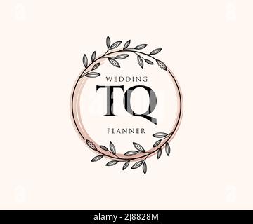 TQ Initials letter Wedding monogram logos collection, hand drawn modern minimalistic and floral templates for Invitation cards, Save the Date, elegant Stock Vector