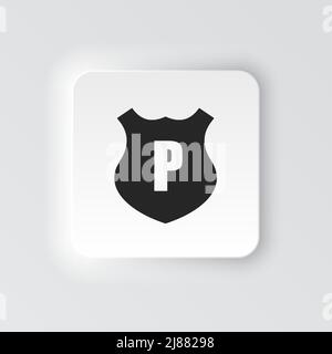 Rectangle button icon Police shield. Button banner Rectangle badge interface for application illustration on neomorphic style on white background Stock Vector