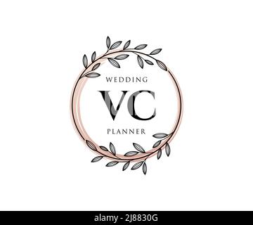 VC Initials letter Wedding monogram logos collection, hand drawn modern minimalistic and floral templates for Invitation cards, Save the Date, elegant Stock Vector