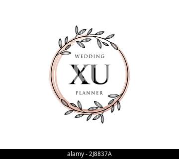 XU Initials letter Wedding monogram logos collection, hand drawn modern minimalistic and floral templates for Invitation cards, Save the Date, elegant Stock Vector