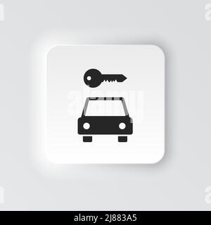 Rectangle button icon Car key. Button banner Rectangle badge interface for application illustration on neomorphic style on white background Stock Vector