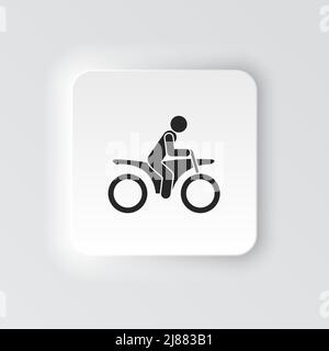 Rectangle button icon Motorcyclist. Button banner Rectangle badge interface for application illustration on neomorphic style on white background Stock Vector