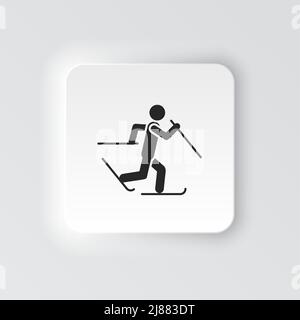 Rectangle button icon Skier skiing. Button banner Rectangle badge interface for application illustration on neomorphic style on white background Stock Vector