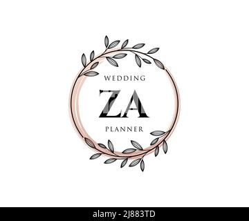 ZA Initials letter Wedding monogram logos collection, hand drawn modern minimalistic and floral templates for Invitation cards, Save the Date, elegant Stock Vector