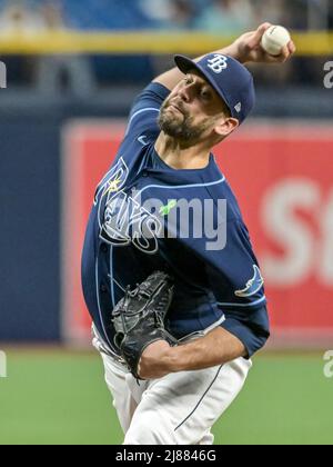 Tampa, USA. 13th May, 2022. Toronto Blue Jays starter Kevin Gausman pitches  against the Tampa Bay Rays during the second inning at Tropicana Field in  St. Petersburg, Florida on Friday, May 13