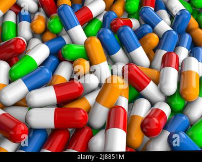 Background formed by capsule pills. 3d illustration. Stock Photo