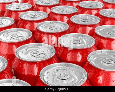 Aluminum cans with condesation formed background. 3d illustration. Stock Photo