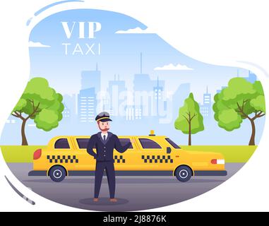 VIP Taxi Limousine Car for Distinguished or Important Guests in Flat Cartoon Illustration Stock Vector