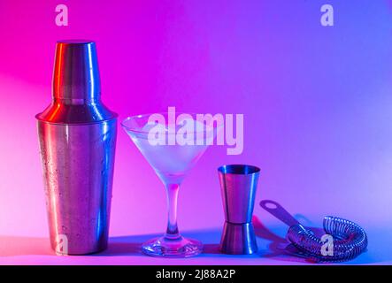 Bar tools in trendy neon light Stock Photo