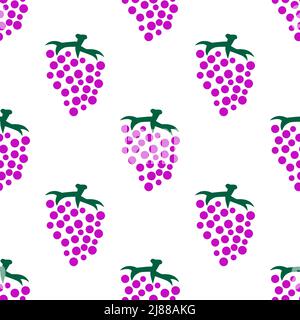 Purple grapes with green vines isolated on white background is in Seamless pattern - vector illustration Stock Vector